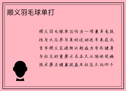 顺义羽毛球单打
