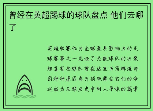 曾经在英超踢球的球队盘点 他们去哪了